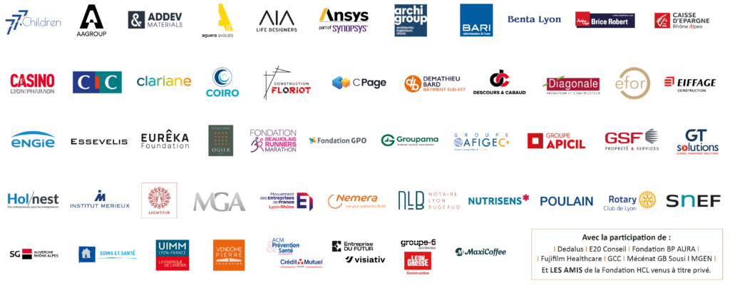 Logo des 62 entreprises participantes au Grand Dîner 2026 de la Fondation HCL dédié à l'innovation médicale